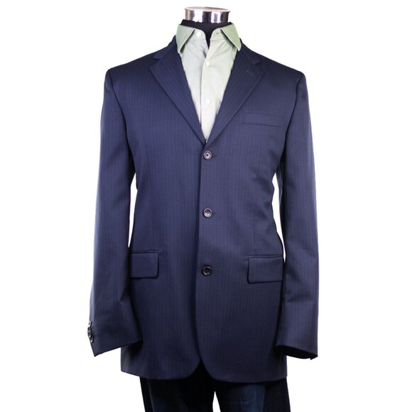 Banana Republic Mens Wool Blazer Jacket Sport Coat Blue Striped SZ 42L **MINT** - Picture 2 of 12